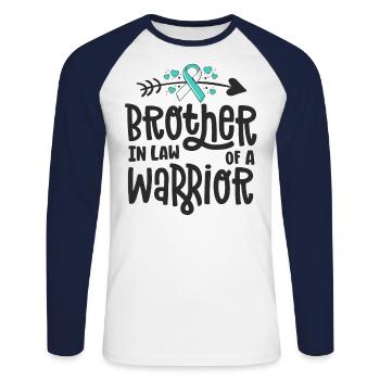 Brother-In-Law Of A Warrior Cervical Cancer - Unisex Long Sleeve Baseball T-Shirt - white/navy - Front - Nik (191cm)