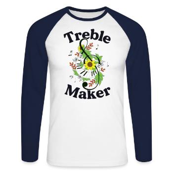 Treble Maker Funny Musician Gift Treble Clef - Unisex Long Sleeve Baseball T-Shirt - white/navy - Front - Nik (191cm)