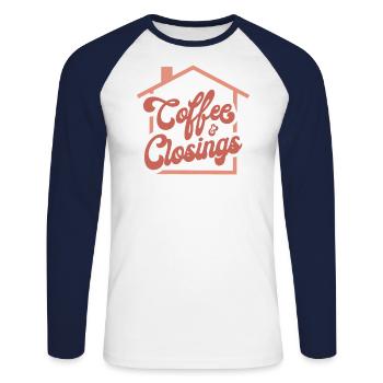 Real Estate Agent Gift Coffee Lover Contract - Unisex Long Sleeve Baseball T-Shirt - white/navy - Front - Nik (191cm)