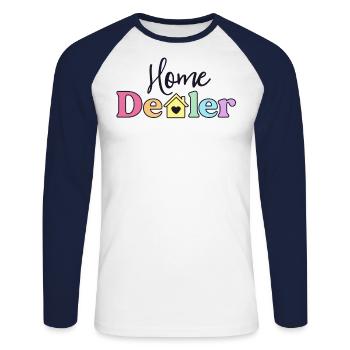 Accueil Concessionnaire Drôle Agent Immobilier Cadeau Ouvert - T-shirt baseball manches longues Homme - blanc/marine - Devant - Nik (191cm)