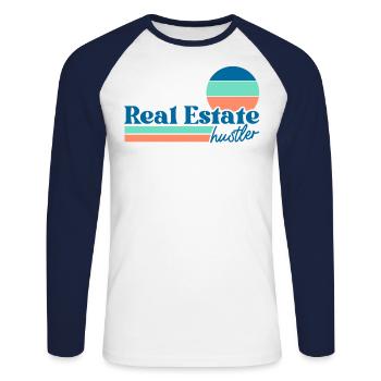 Immobilien Hustler Vintage 70er 80er Jahre Retro Real - Unisex Baseballshirt langarm - Weiß/Navy - Vorne - Nik (191cm)