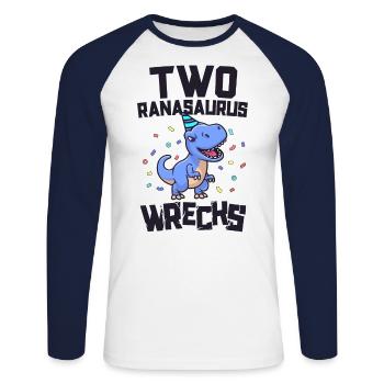 Fête d’anniversaire de dinosaure de 2 ans 2nd Bday - T-shirt baseball manches longues Homme - blanc/marine - Devant - Nik (191cm)