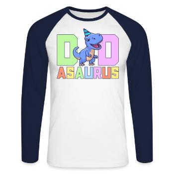 Papa Asaurus Dinosaurier Geburtstagsfeier TRex Matching - Unisex Baseballshirt langarm - Weiß/Navy - Vorne - Nik (191cm)
