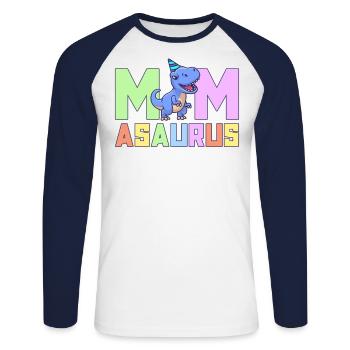 Mama Asaurus Dinosaurier Geburtstagsfeier TRex Matching - Unisex Baseballshirt langarm - Weiß/Navy - Vorne - Nik (191cm)