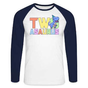 Two-Asaurus 2 Years Old Dinosaur Birthday Party - Unisex Long Sleeve Baseball T-Shirt - white/navy - Front - Nik (191cm)