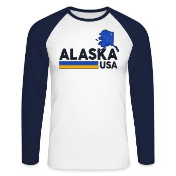 Alaska USA Shirt Alaskan Retro Vintage Home State - Unisex Long Sleeve Baseball T-Shirt - white/navy - Front - Nik (191cm)