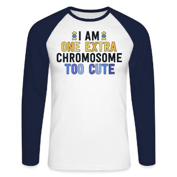 Je suis un chromosome supplémentaire trop mignon famille T21 - T-shirt baseball manches longues Homme - blanc/marine - Devant - Nik (191cm)