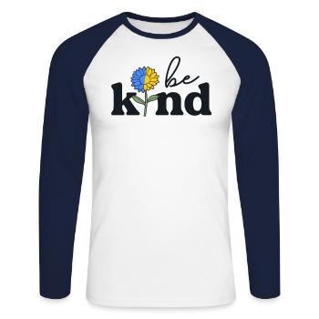 Be Kind Yellow Blue Sunflower World Down Syndrome - Unisex Long Sleeve Baseball T-Shirt - white/navy - Front - Nik (191cm)