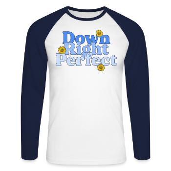 Down Right Perfect Sunflower World Down-Syndrom - Unisex Baseballshirt langarm - Weiß/Navy - Vorne - Nik (191cm)