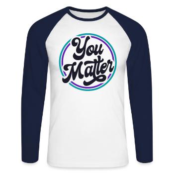 You Matter Retro Sensibilisation à la prévention du suicide - T-shirt baseball manches longues Homme - blanc/marine - Devant - Nik (191cm)