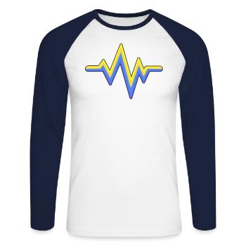 Syndrome de Down mondial des battements de cœur jaunes et bleus - T-shirt baseball manches longues Homme - blanc/marine - Devant - Nik (191cm)