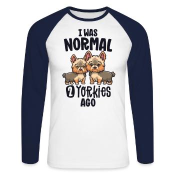 J’étais normal il y a 2 Yorkies Yorkshire Terrier Mama - T-shirt baseball manches longues Homme - blanc/marine - Devant - Nik (191cm)