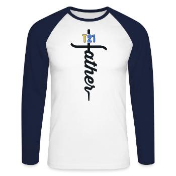 T21 Père Christian Cross Fier Papa En Bas - T-shirt baseball manches longues Homme - blanc/marine - Devant - Nik (191cm)