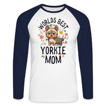 Meilleurs mondes Yorkie Mom Dog Mama Yorkshire Terrier - T-shirt baseball manches longues Homme - blanc/marine - Devant - Nik (191cm)