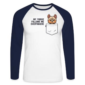 Yorkie dans Pocket Yorkshire Terrier sarcastique - T-shirt baseball manches longues Homme - blanc/marine - Devant - Nik (191cm)