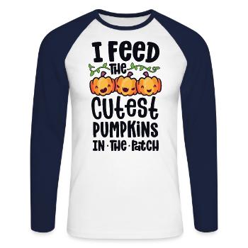I Feed The Cutest Pumpkins In The Patch Lunch - Unisex Long Sleeve Baseball T-Shirt - white/navy - Front - Nik (191cm)