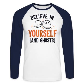 Believe In Yourself And Ghosts Be Kind Kindness - Unisex Long Sleeve Baseball T-Shirt - white/navy - Front - Nik (191cm)