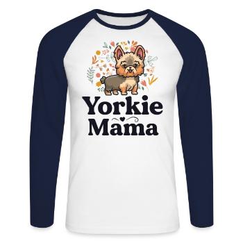 Yorkie Mama Dog Maman Yorkshire Terrier Amant - T-shirt baseball manches longues Homme - blanc/marine - Devant - Nik (191cm)