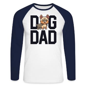 Yorkie Chien Papa Yorkshire Terrier Amant Père - T-shirt baseball manches longues Homme - blanc/marine - Devant - Nik (191cm)