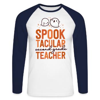 École de jumelage d’Halloween d’enseignant de 2e année - T-shirt baseball manches longues Homme - blanc/marine - Devant - Nik (191cm)