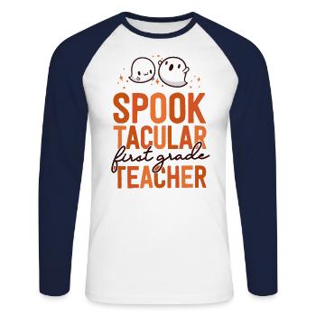 1st Grade Teacher Halloween Matching School First - Unisex Long Sleeve Baseball T-Shirt - white/navy - Front - Nik (191cm)