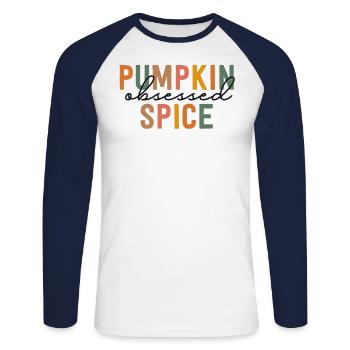Pumpkin Spice Obsessed Coffee PSL Vintage Fall - Unisex Long Sleeve Baseball T-Shirt - white/navy - Front - Nik (191cm)