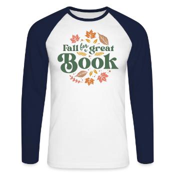 Automne pour un grand bibliothécaire de lecture de livres Automne - T-shirt baseball manches longues Homme - blanc/marine - Devant - Nik (191cm)