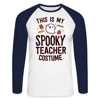 This Is My Spooky Teacher Costume Kawaii Ghost - Unisex Long Sleeve Baseball T-Shirt - white/navy - Front - Nik (191cm)