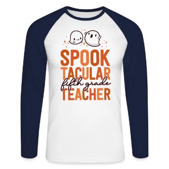 5th Grade Teacher Halloween Matching School Fifth - Unisex Long Sleeve Baseball T-Shirt - white/navy - Front - Nik (191cm)