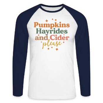Pumpkins Hayrides und Cider Please Farm Boho Fall - Unisex Baseballshirt langarm - Weiß/Navy - Vorne - Nik (191cm)