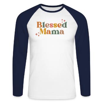 Gesegnete Mama Dankbare Mama Thanksgiving Herbst Herbst - Unisex Baseballshirt langarm - Weiß/Navy - Vorne - Nik (191cm)