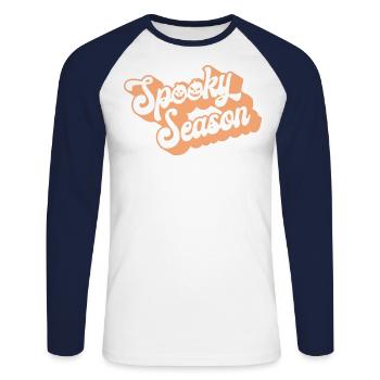 Spooky Season Retro Halloween Vibes Vintage - Unisex Long Sleeve Baseball T-Shirt - white/navy - Front - Nik (191cm)