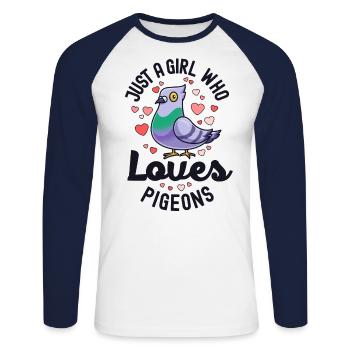 Nur ein Mädchen, das Tauben liebt Vogelliebhaber Watcher - Unisex Baseballshirt langarm - Weiß/Navy - Vorne - Nik (191cm)
