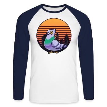 Retro Taube New York City Vintage Vogelliebhaber - Unisex Baseballshirt langarm - Weiß/Navy - Vorne - Nik (191cm)