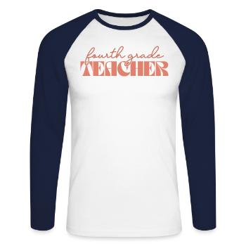 Retro 4th Grade Teacher Vintage Fourth Grade - Unisex Long Sleeve Baseball T-Shirt - white/navy - Front - Nik (191cm)