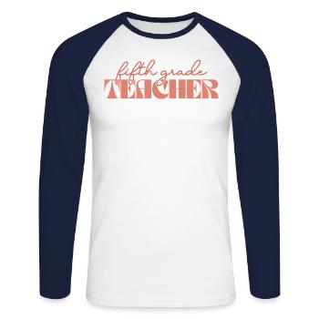 Retro 5th Grade Teacher Vintage Fifth Grade - Unisex Long Sleeve Baseball T-Shirt - white/navy - Front - Nik (191cm)