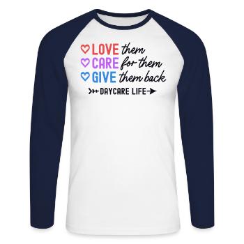 Give Them Back Funny Daycare Provider Nanny Child - Unisex Long Sleeve Baseball T-Shirt - white/navy - Front - Nik (191cm)