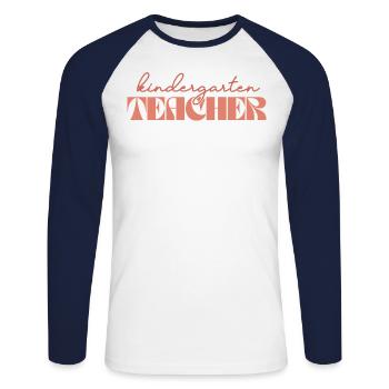 Retro Kindergärtnerin Vintage Kinder Crew - Unisex Baseballshirt langarm - Weiß/Navy - Vorne - Nik (191cm)