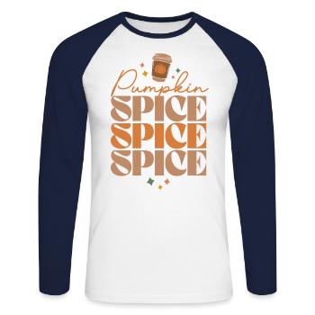 70s Retro Pumpkin Spice Latte PSL Retro Fall - Unisex Long Sleeve Baseball T-Shirt - white/navy - Front - Nik (191cm)