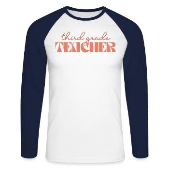 Retro 3rd Grade Teacher Vintage Third Grade - Unisex Long Sleeve Baseball T-Shirt - white/navy - Front - Nik (191cm)