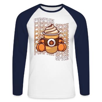 Retro Fall Pumpkin Spice Lover PSL Latte Vintage - Unisex Long Sleeve Baseball T-Shirt - white/navy - Front - Nik (191cm)