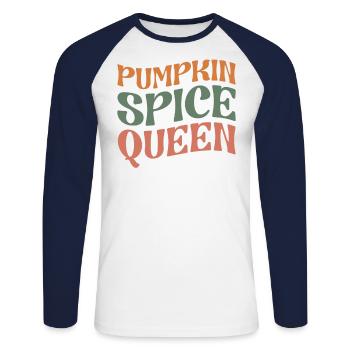 Pumpkin Spice Queen PSL Coffee Lover Retro Fall - Unisex Long Sleeve Baseball T-Shirt - white/navy - Front - Nik (191cm)