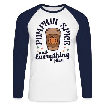 Pumpkin Spice And Everything Nice Retro Fall - Unisex Long Sleeve Baseball T-Shirt - white/navy - Front - Nik (191cm)