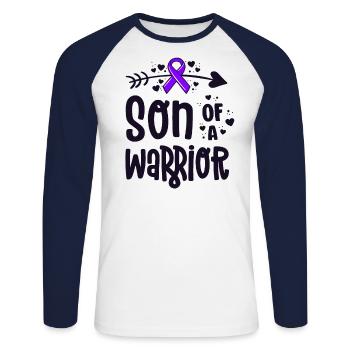 Son Of A Warrior Hodgkins Lymphoma Cancer - Unisex Long Sleeve Baseball T-Shirt - white/navy - Front - Nik (191cm)