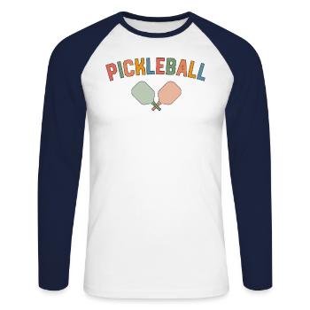 Pickleball Retro Paddles Pickle Player Team Coach - Unisex Long Sleeve Baseball T-Shirt - white/navy - Front - Nik (191cm)