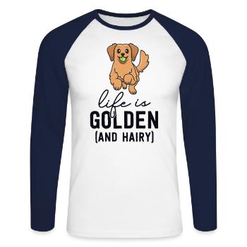 La vie est dorée et poilue Kawaii Golden Retriever - T-shirt baseball manches longues Homme - blanc/marine - Devant - Nik (191cm)