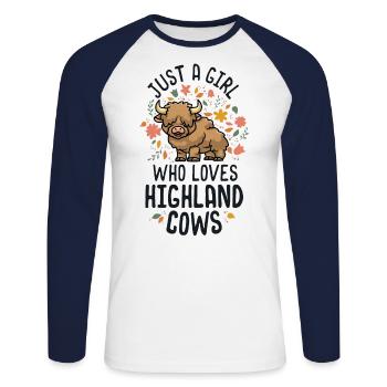 Juste une fille qui aime highland cows écossais - T-shirt baseball manches longues Homme - blanc/marine - Devant - Nik (191cm)