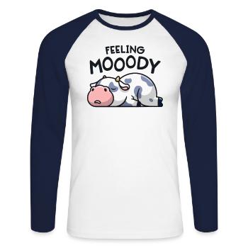 Feeling Mooody Funny Moody Cow Lazy Farm Girl - Unisex Long Sleeve Baseball T-Shirt - white/navy - Front - Nik (191cm)