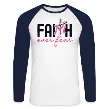 Glaube über Angst Brustkrebs Sensibilisierung Unterstützung - Unisex Baseballshirt langarm - Weiß/Navy - Vorne - Nik (191cm)