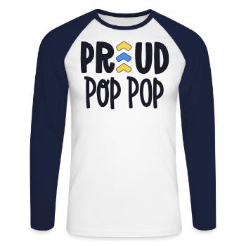Proud Pop Pop Down Syndrome Grandpa Family T21 - Unisex Long Sleeve Baseball T-Shirt - white/navy - Front - Nik (191cm)